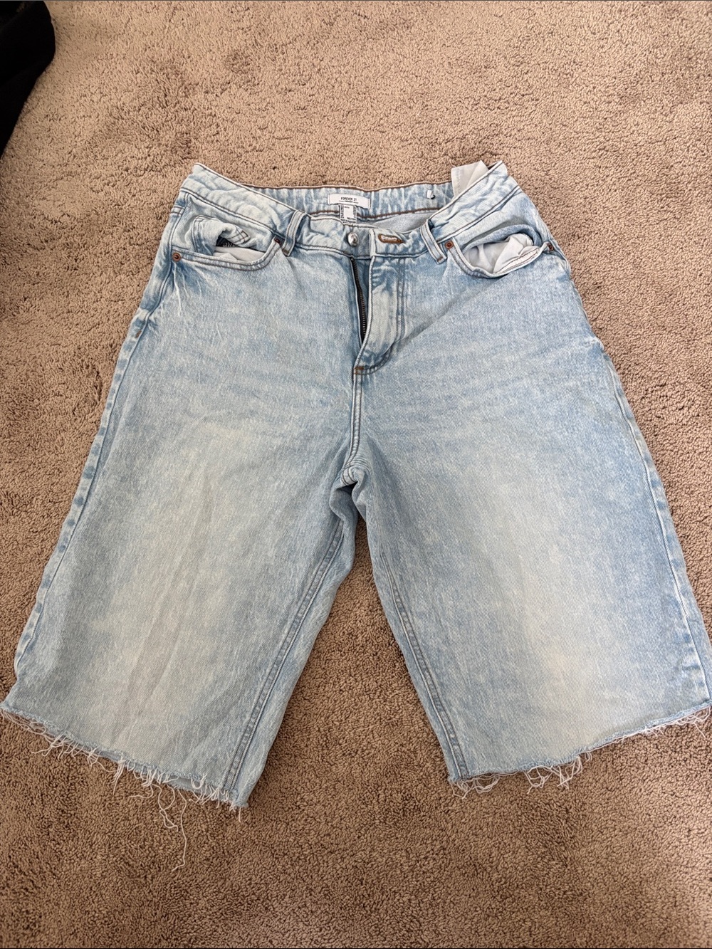 Forever 21 Light Blue High-Rise Denim Bermuda Shorts